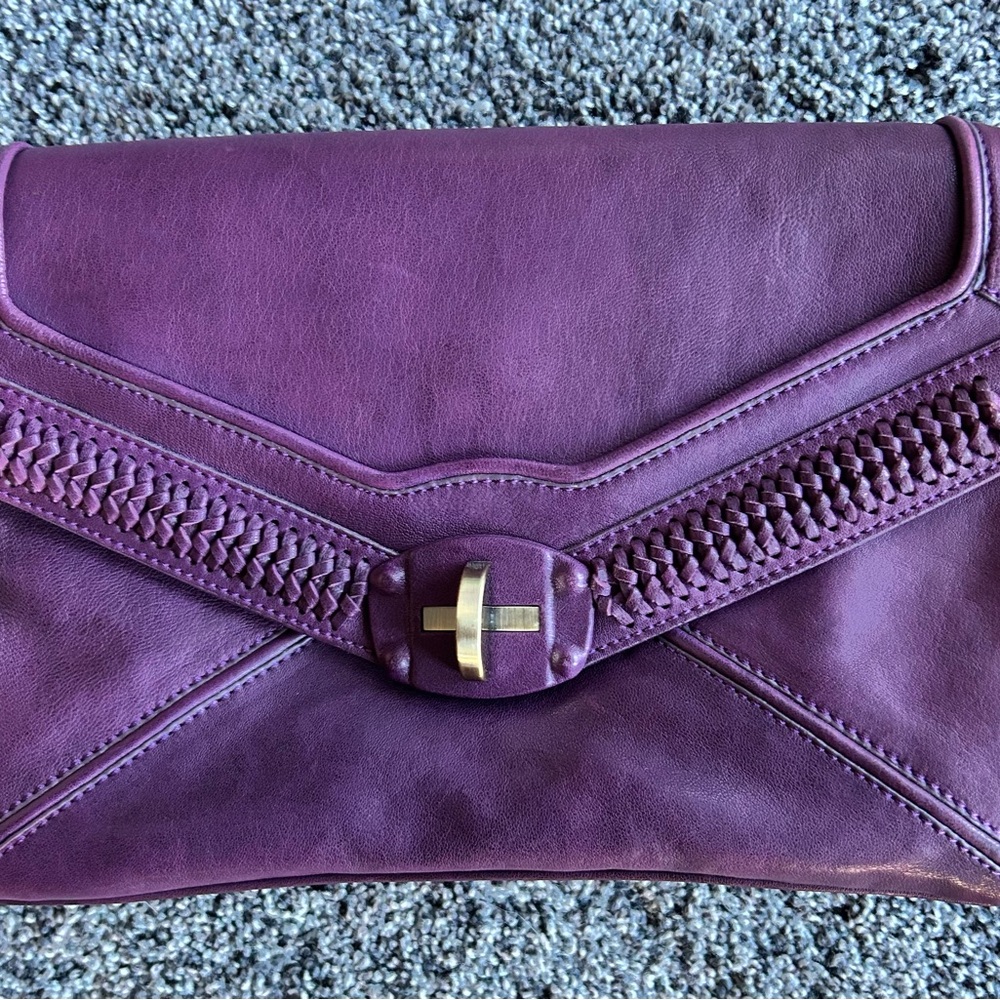 Treesje Violet Leather Clutch with Braided Accent